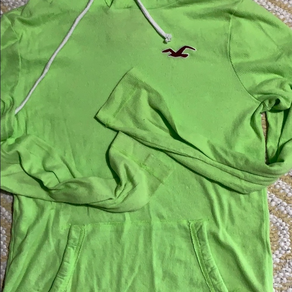 Lime green ribbed Hollister hoodie .